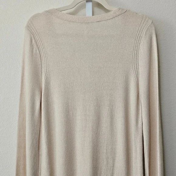 FREE PEOPLE Women's Criss Cross Pull-Over Cream Long Slit Tunic Sweater Sz L - Picture 7 of 14